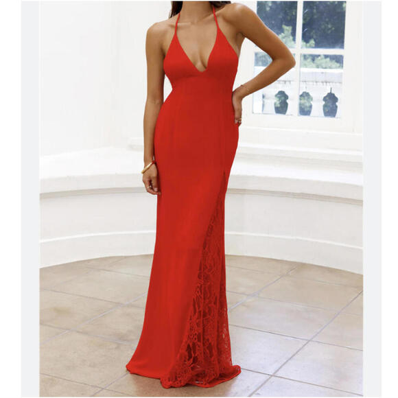 HELLO MOLLY red where sparks fly lace trim maxi dress sz 4 - Picture 1 of 7